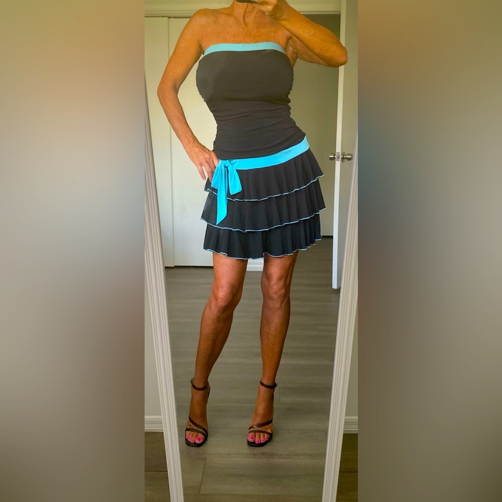 BYER 13 CALIFORNIA Vintage Y2K Strapless Ruffle Blue Bow Party Dress Size M